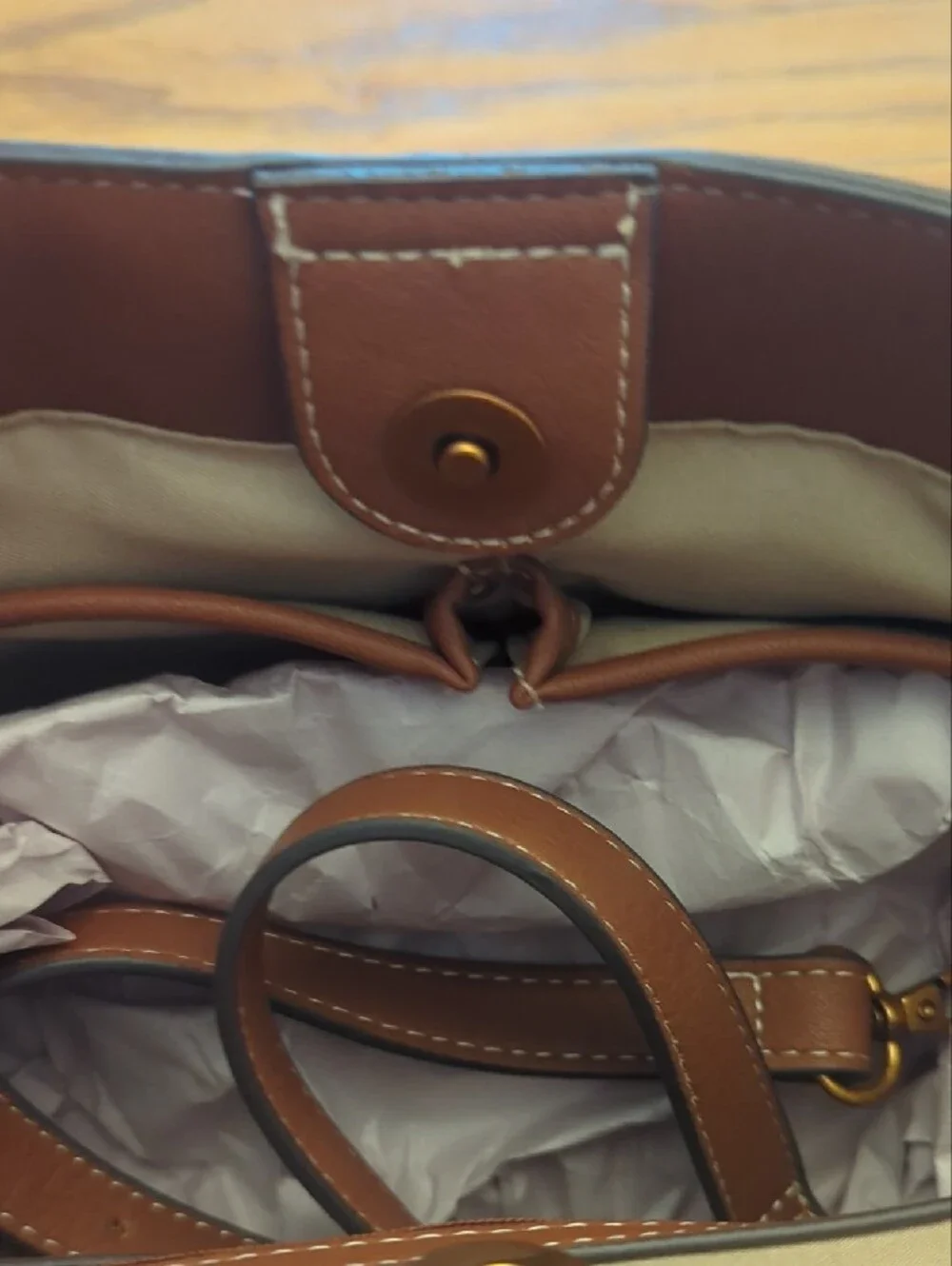 Rosetti Tan/Brown Satchel with Gold Accents
